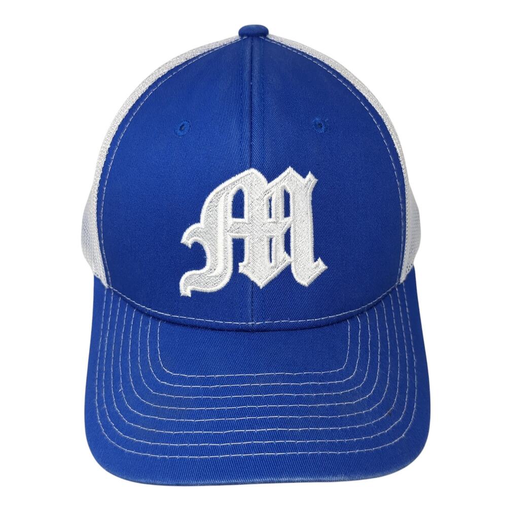 Old English M Snapback Trucker Hat Blue One Size Adjustable Mesh Back NV Caps